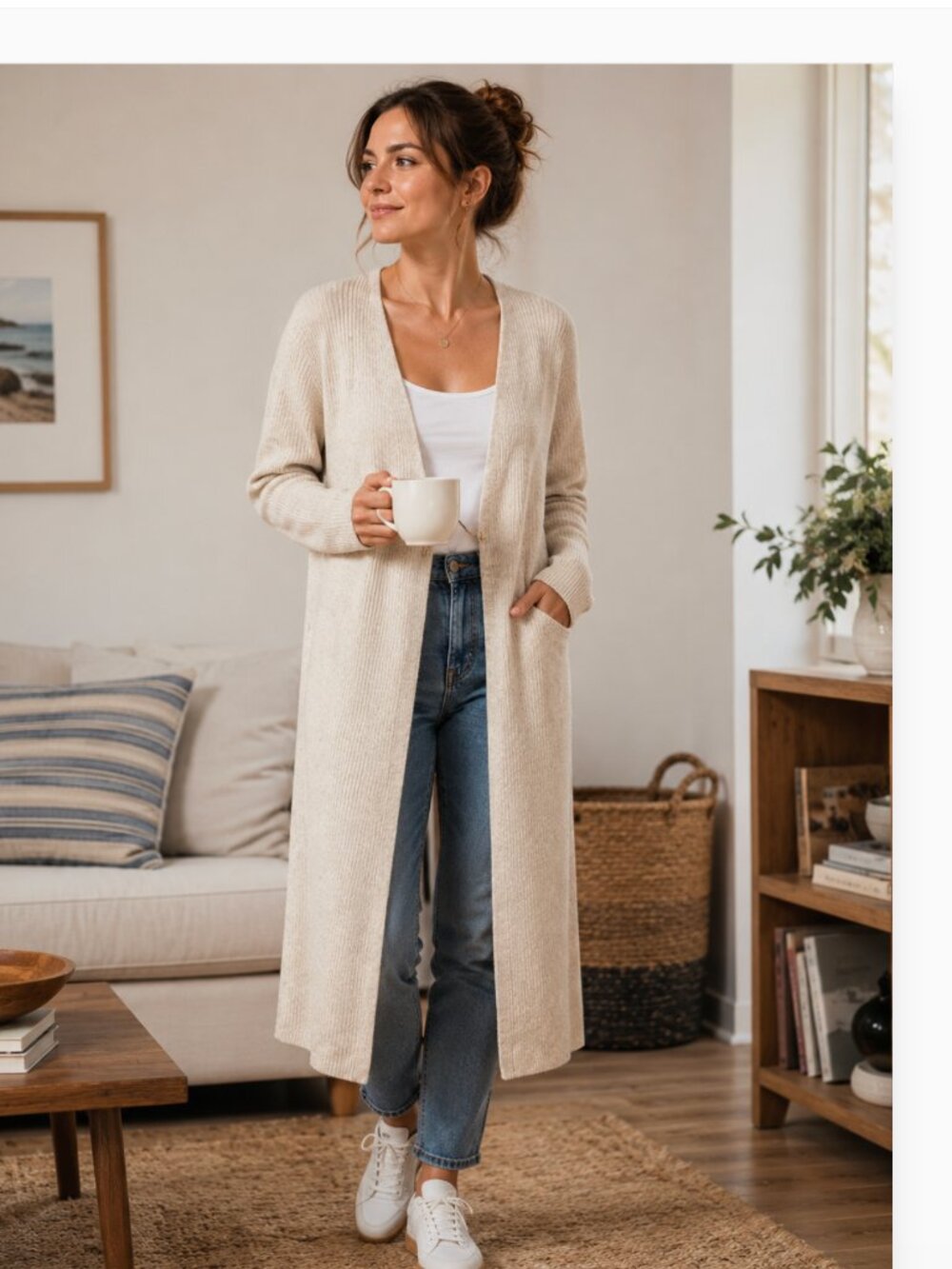 ANTHROPOLOGIE Long Oatmeal Duster Cardigan Sweater size M/L